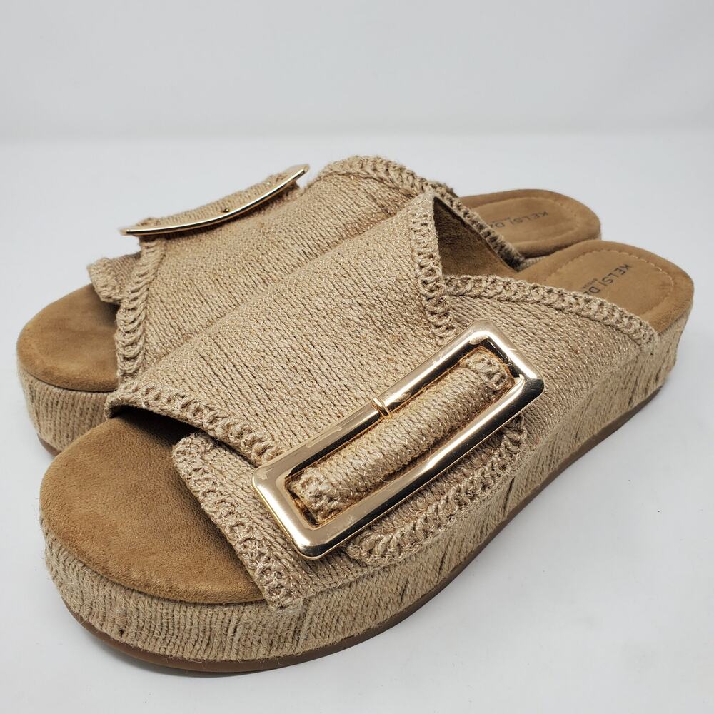 Kelsi Dagger Brooklyn Woven Raffia Platform Wedge Sandals Sz 11 Bohemian Resort